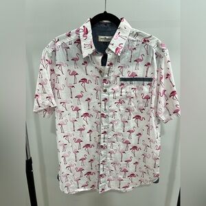 Men's Flamingo Print Casual Shirt - Pink and White
